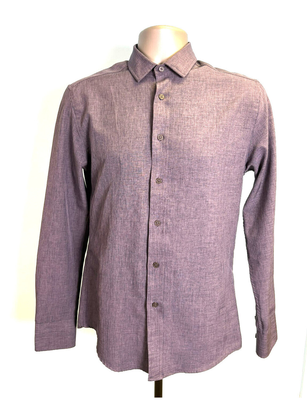 Vince Camuto Mens Small Long Sleeve Button Front Dress Shirt Heather Gray Purple